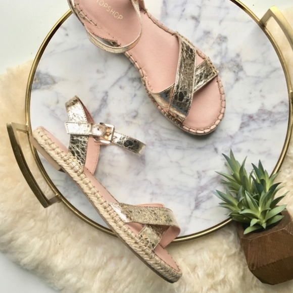 NEW TOPSHOP GOLD EDDY SANDALS - 37UK/6-6.5US - Picture 1 of 6